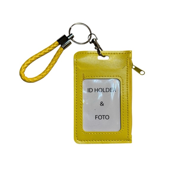 NEW ID Holder w/Keychain Yellow ID Slot Card Slot Zippered Pocket Braided Strap - Picture 1 of 6